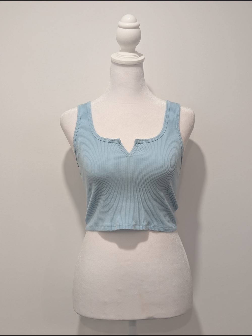 Garage Light Blue Ribbed Notch Crop Tank